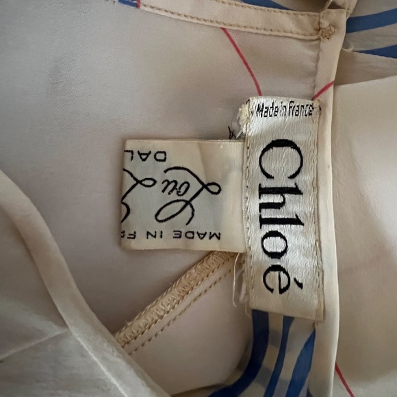 Chloe Women Blouse Tank Sleeveless Top Size S Small Cream Pink Blue Silk Vintage - Picture 5 of 7
